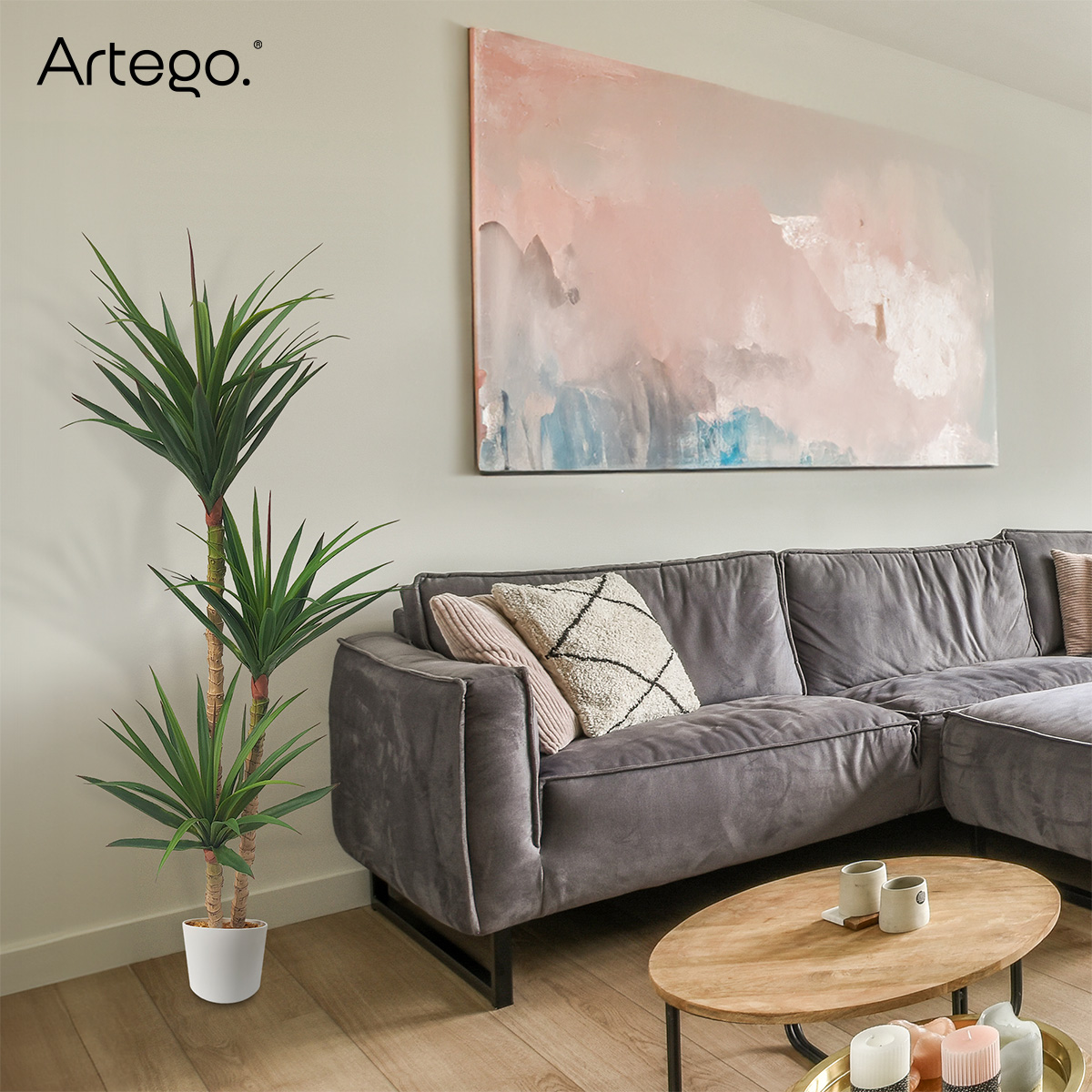 Planta artificial decorativa moderna con maceta Dracaena Palo de Brasil de 140cm de alto Artego para hogar sala comercio oficina.