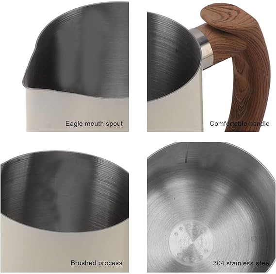 A Jarra para Espumar Leche, Jarra Humeante de Acero Inoxidable, Taza para Espumar Leche con Escala para Espresso Cappuccino Latte Coffee Art, Mango Resistente Al Calor (600ml).