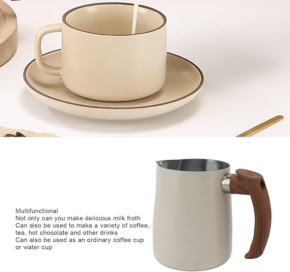 A Jarra para Espumar Leche, Jarra Humeante de Acero Inoxidable, Taza para Espumar Leche con Escala para Espresso Cappuccino Latte Coffee Art, Mango Resistente Al Calor (600ml).