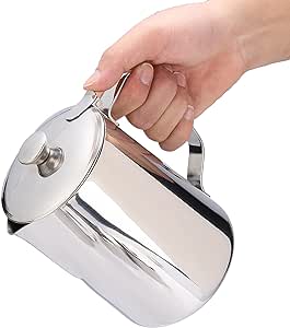 A Jarra para Espumar Café con Tapa, Taza para Espumar Leche de Acero Inoxidable, Taza para Jarra de Leche Multifuncional, Jarra para Vaporizar Café con Asa para Arte con Leche Y Leche para(1500 ml).