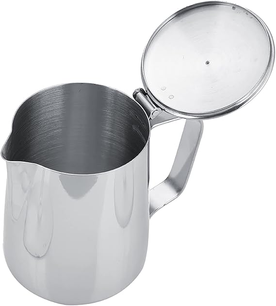 A Jarra para Espumar Café con Tapa, Taza para Espumar Leche de Acero Inoxidable, Taza para Jarra de Leche Multifuncional, Jarra para Vaporizar Café con Asa para Arte con Leche Y Leche para(1500 ml).