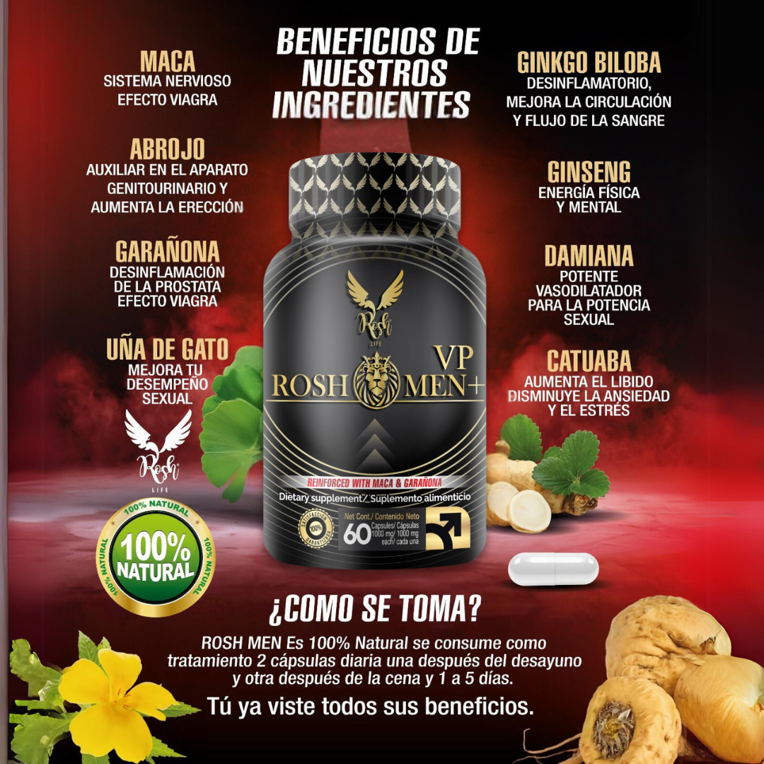 Próstata Sana ROSH MEN VP  maca vigorizante masculino 60 capsulas .