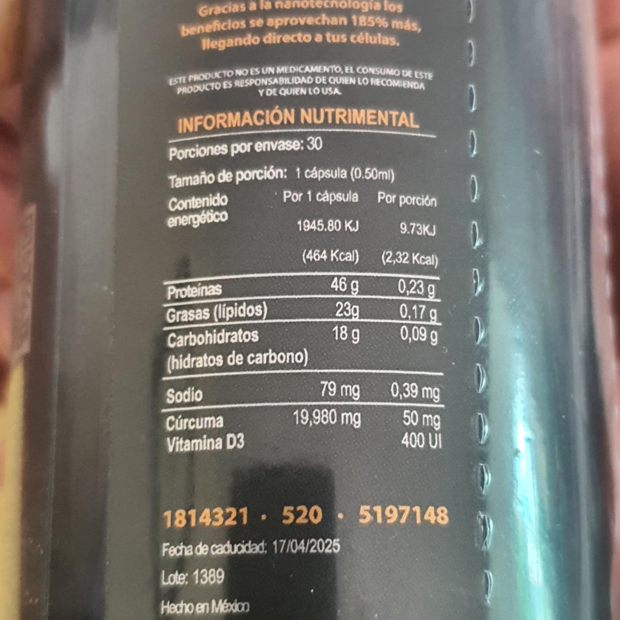 Cúrcuma Extracto con Vitamina D3 de Nanotecnológía 30 Capsulas.