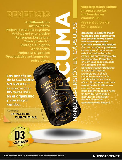 Cúrcuma Extracto con Vitamina D3 de Nanotecnológía 30 Capsulas.