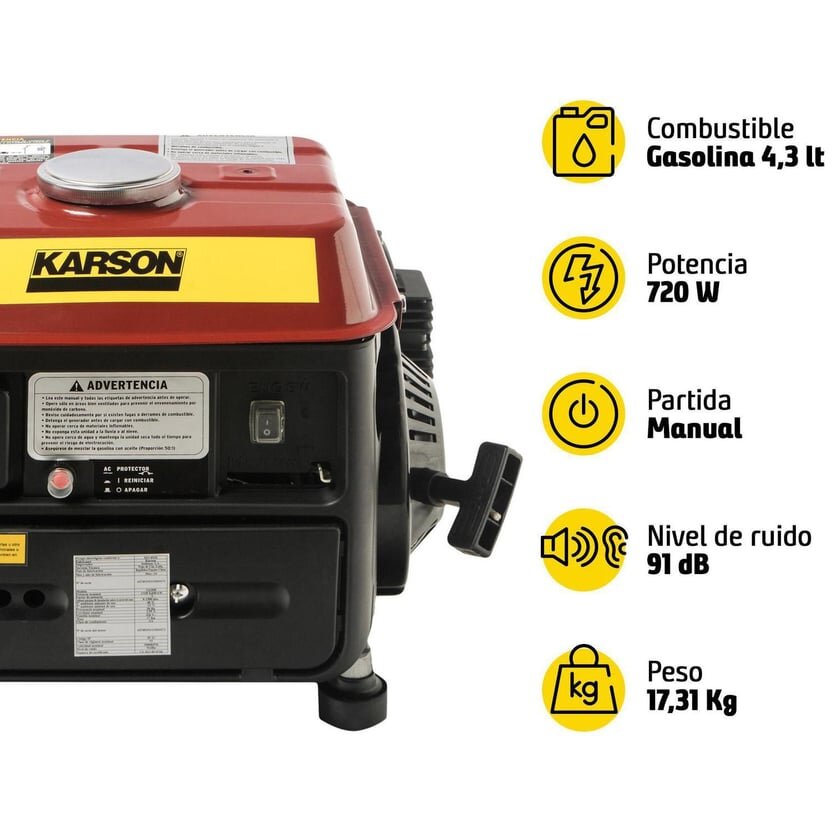 Generador portatil 720 W motor bencinero karson.