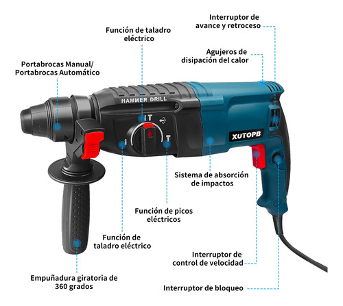 Rotomartillo Cincelador Perforador Sds 1050w Con Accesorios