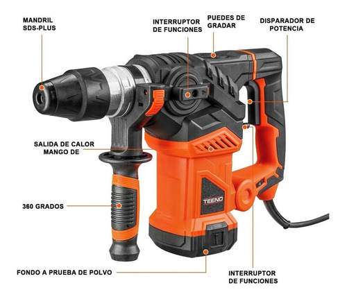 Rotomartillo Industrial 32g Teeno Sds Con1500w De Potencia