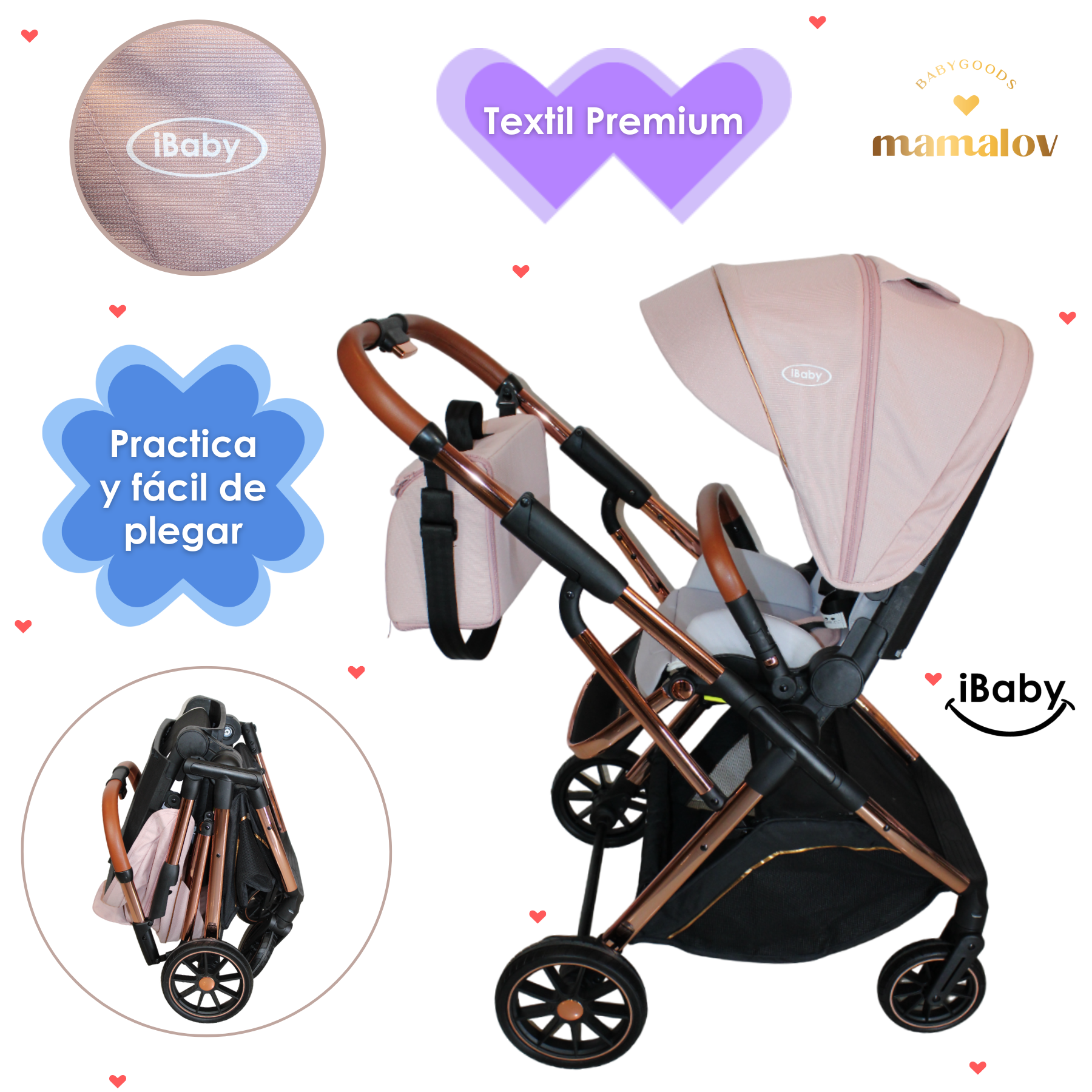 Carriola 4 En 1 Con Base Para Autoasiento Borah Ibaby- Rosa