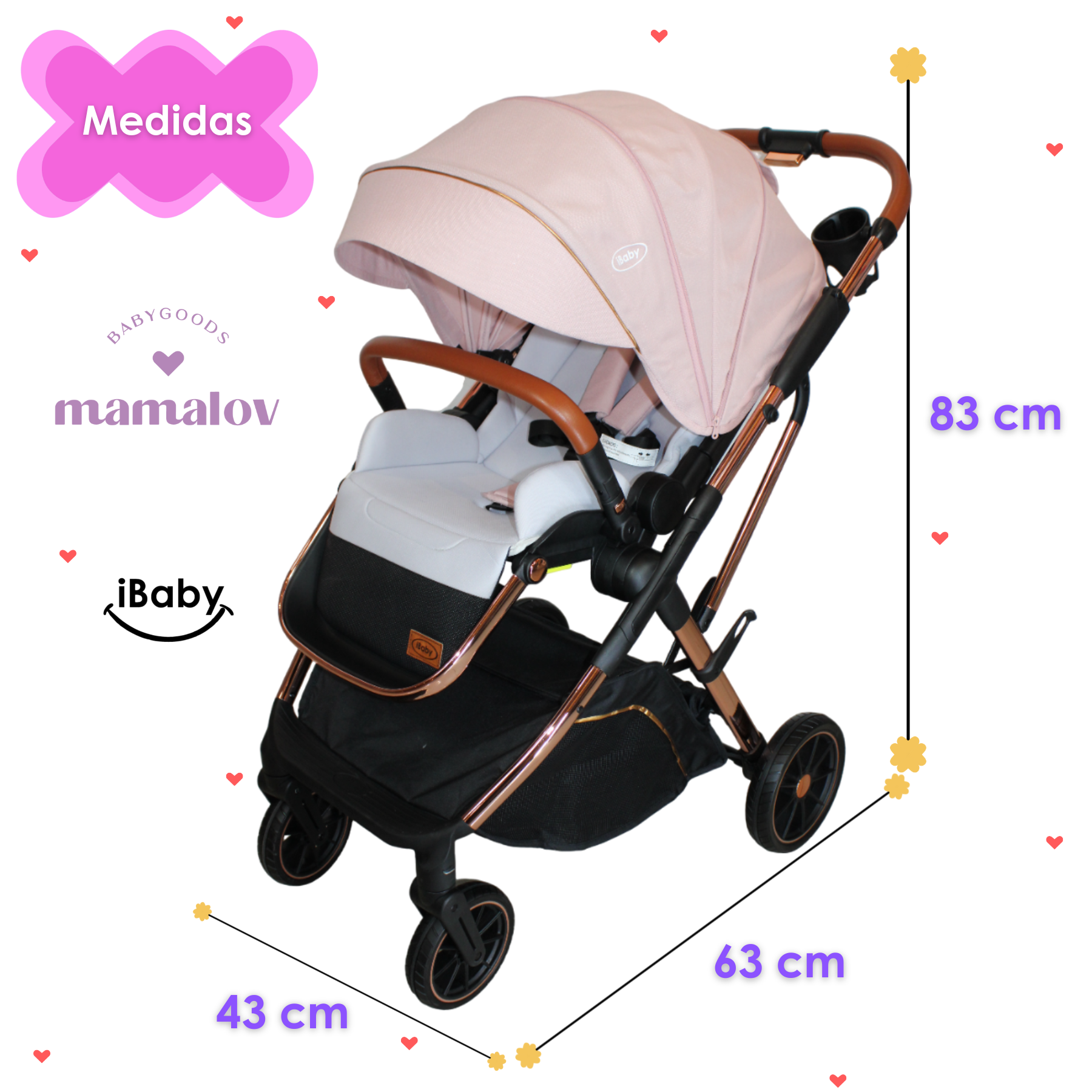 Carriola 4 En 1 Con Base Para Autoasiento Borah Ibaby- Rosa