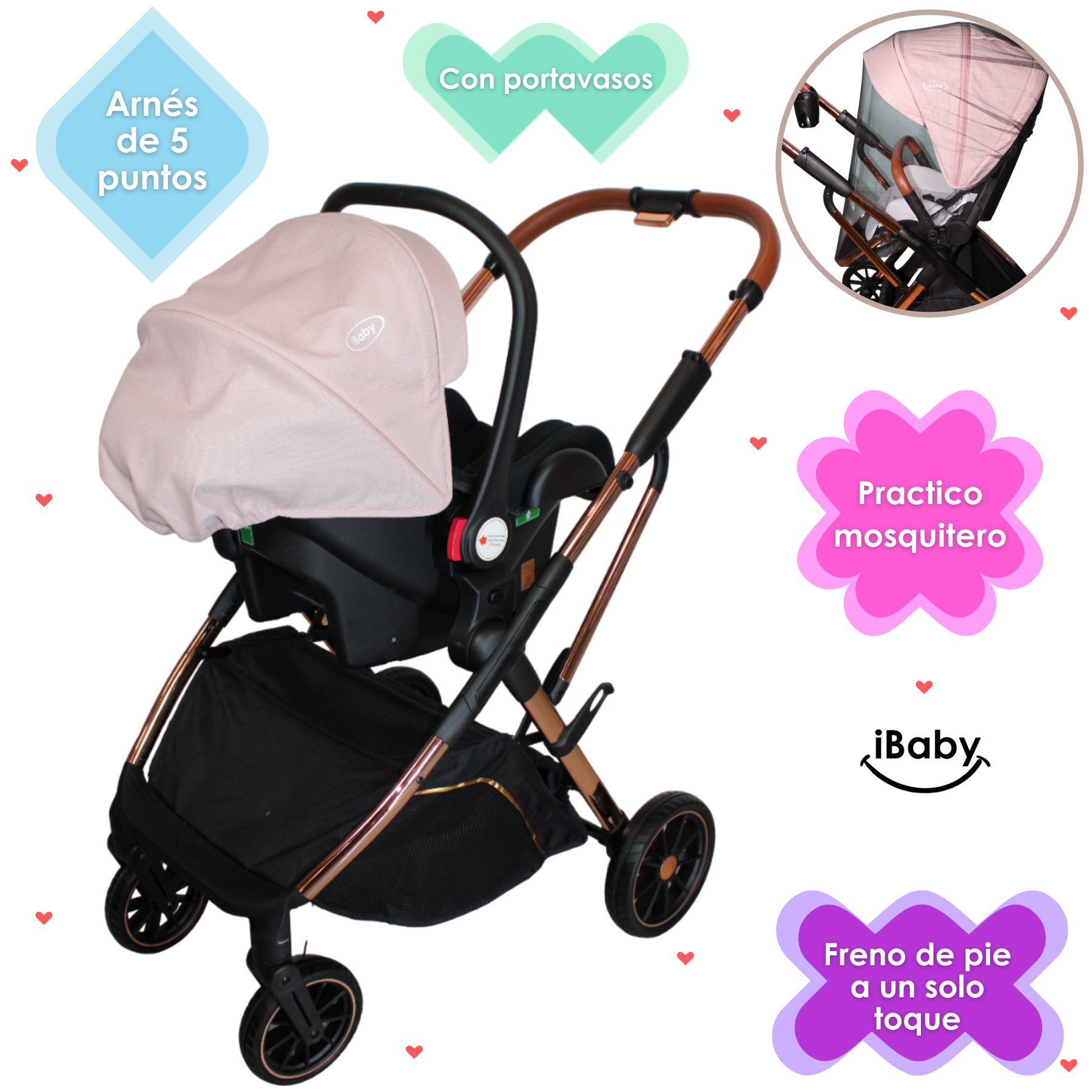 Carriola 4 En 1 Con Base Para Autoasiento Borah Ibaby- Rosa