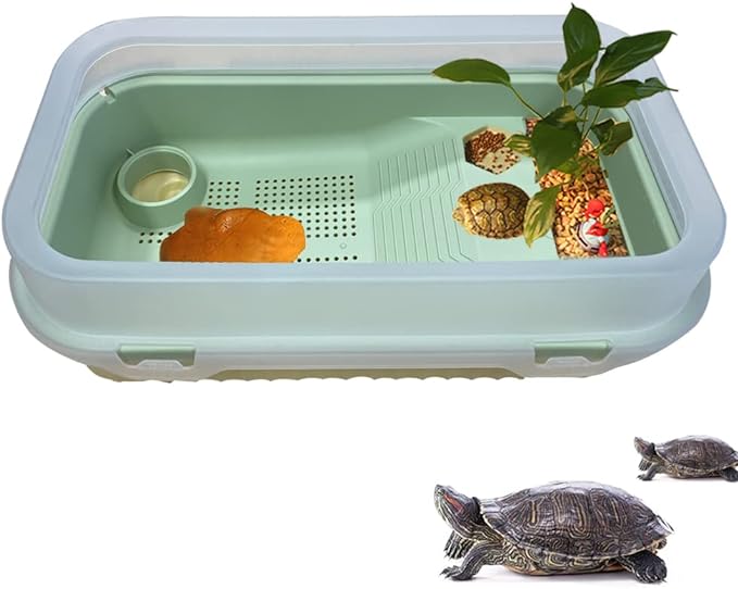 Tortuguero Tanque de Tortuga , Casa para Tortuga Antiescape con Plataforma Escaledas Kit Hábitat Grande para Tortuga Cangrejo Rana Lagardo Terrapina Anti-Escape Tortuguero Acuario de TortugaPlástico Visita la tienda de AbaqKalza.