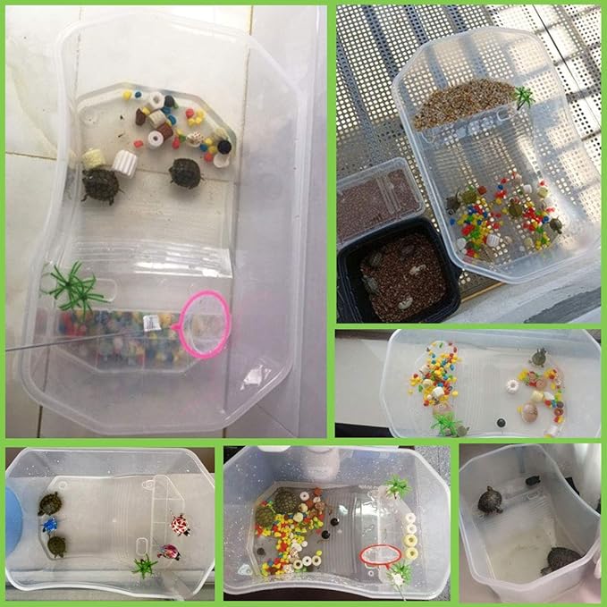 PINVNBY Tanque de plástico para tortugas de reptiles, terrarios para mascotas, tanque de tortugas, acuario, terraza, para tomar con plantas de plataforma, duradero, seguro, no tóxico (blanco).