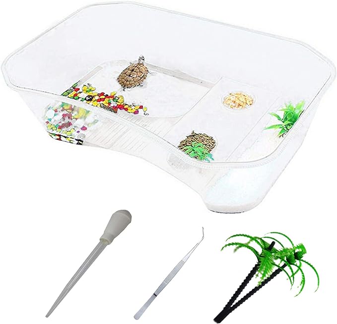 PINVNBY Tanque de plástico para tortugas de reptiles, terrarios para mascotas, tanque de tortugas, acuario, terraza, para tomar con plantas de plataforma, duradero, seguro, no tóxico (blanco).