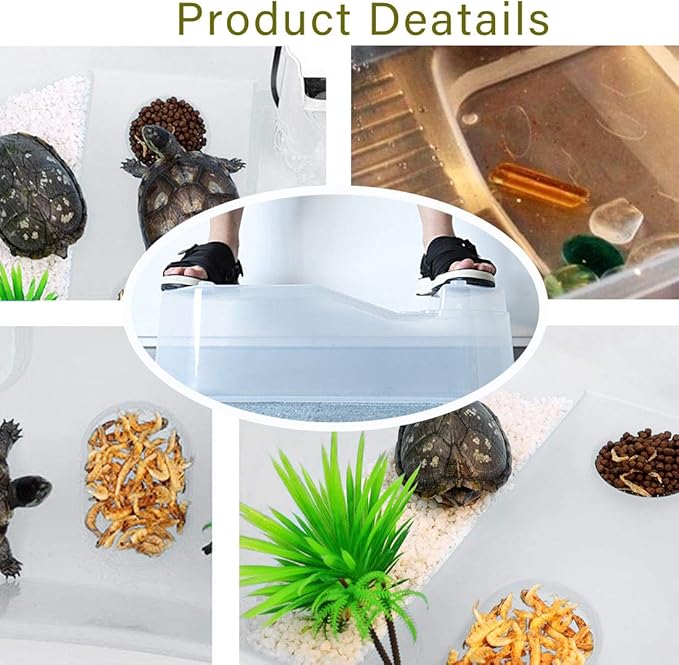 PINVNBY Tanque de plástico para tortugas de reptiles, terrarios para mascotas, tanque de tortugas, acuario, terraza, para tomar con plantas de plataforma, duradero, seguro, no tóxico (blanco).