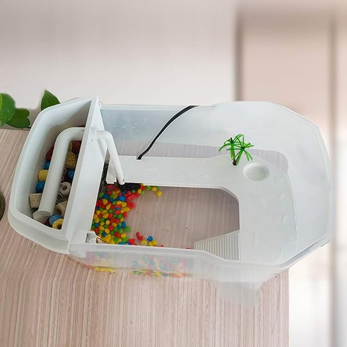 PINVNBY Tanque de plástico para tortugas de reptiles, terrarios para mascotas, tanque de tortugas, acuario, terraza, para tomar con plantas de plataforma, duradero, seguro, no tóxico (blanco).