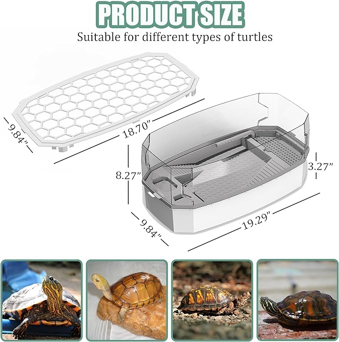 VERABE - Tanque de tortuga pequeña con tapa, acuario acrílico de tortuga con bomba de agua, vista completa, hábitat de tortuga visualmente reptil, fácil de limpiar y cambiar agua, área multifuncional, mediano, blanco.