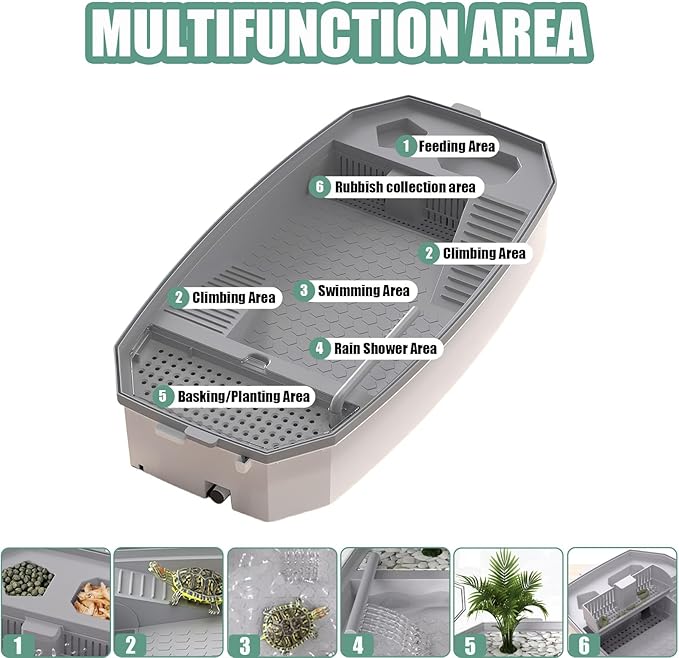VERABE - Tanque de tortuga pequeña con tapa, acuario acrílico de tortuga con bomba de agua, vista completa, hábitat de tortuga visualmente reptil, fácil de limpiar y cambiar agua, área multifuncional, mediano, blanco.