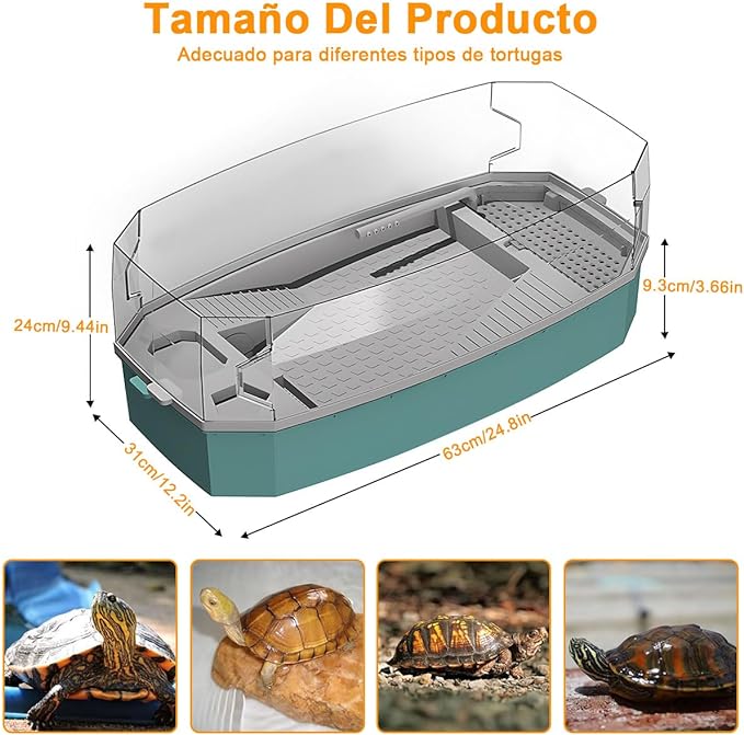 AZYAADIXX Tortuguero Grande con Bomba de Agua, Tanque Alta Antiescape para Tortuga, Hábitat de Tortugas Terrario Acuario de Tortuga Rampa Plataforma para Tortuga Anfibia Reptile Pequeño Transparente.