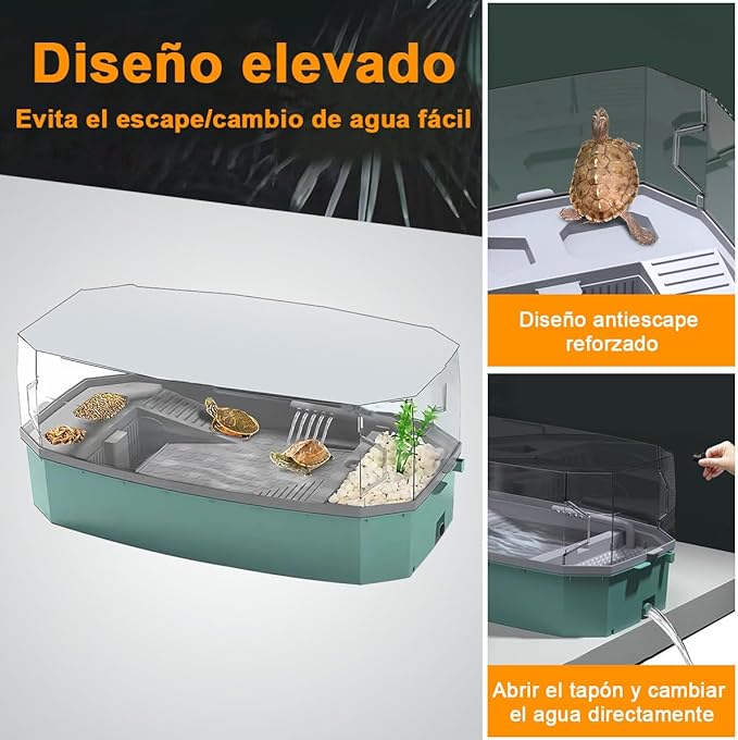 AZYAADIXX Tortuguero Grande con Bomba de Agua, Tanque Alta Antiescape para Tortuga, Hábitat de Tortugas Terrario Acuario de Tortuga Rampa Plataforma para Tortuga Anfibia Reptile Pequeño Transparente.