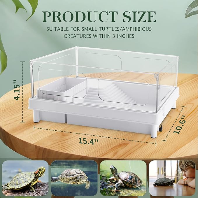 Geegoods Kit de tanque de tortuga, kit de iniciación de tanque de tortuga pequeño, acuario de tortuga con luz, filtro, rocas de colores, cepillo para polvo y planta pequeña para tortugas, cangrejos, cangrejos de río, reptiles pequeños.