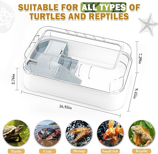 Kit de tanque de tortuga grande, kit de inicio de tanque de tortuga con plataforma de filtro de bomba y luz UV, drenaje inferior, áreas multifuncionales para tortugas, cangrejos, cangrejos de río,.