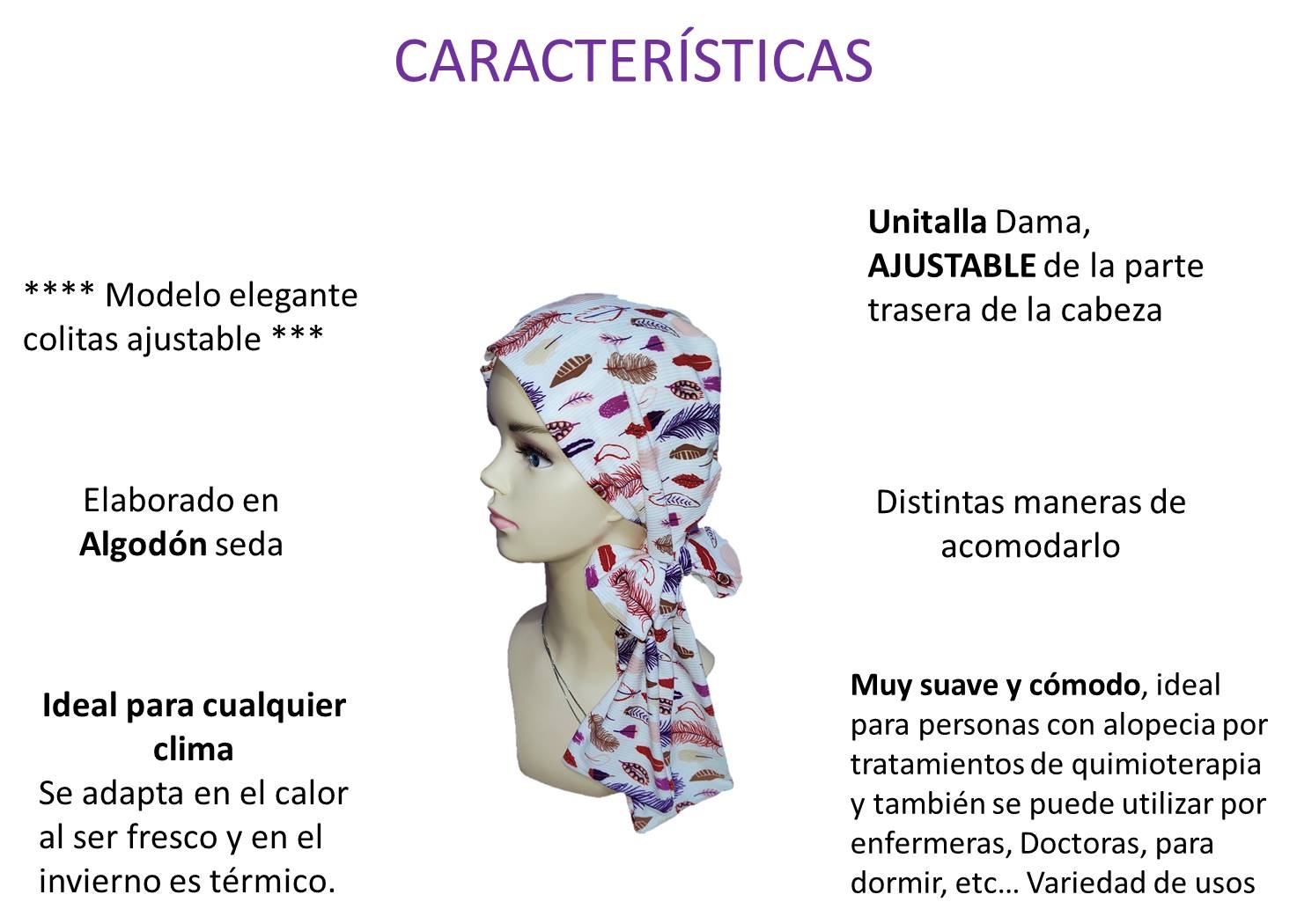 Gorro para Mujer tipo turbante con banda ajustable (1 pieza). Oncológicos, alopecia, Moda, Elegante.