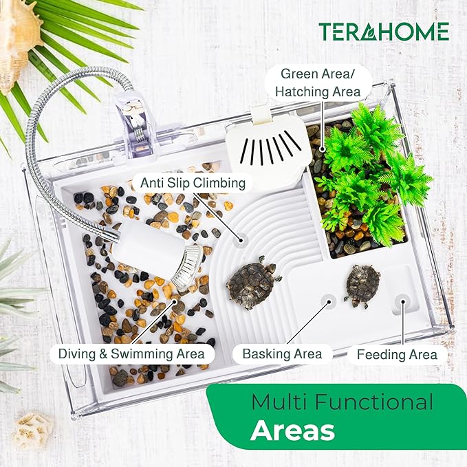 Terahome - Kit de inicio de tanque de tortugas - Kit de hábitat todo en uno para reptiles pequeños, fácil de limpiar y amigable con los animales, juego completo de acuario de tortuga.