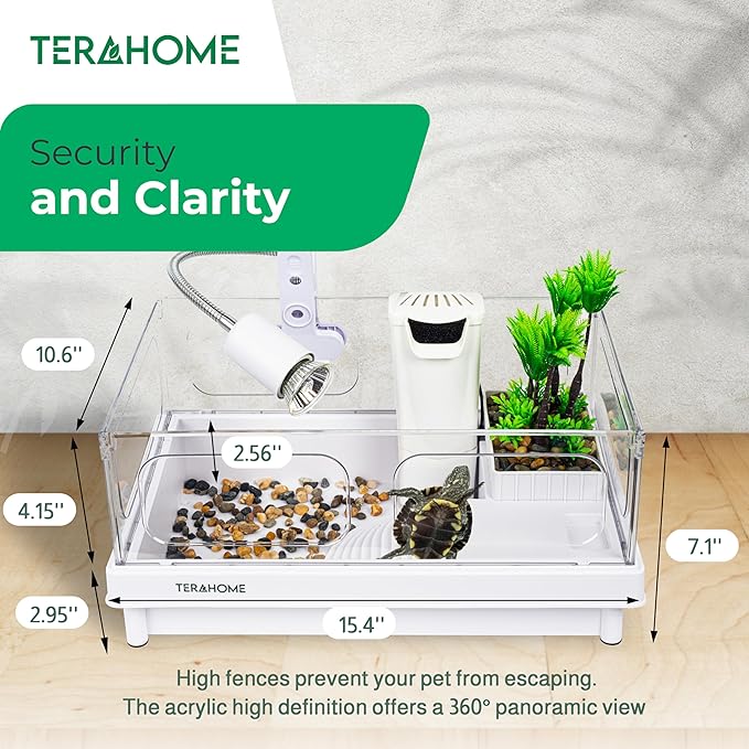 Terahome - Kit de inicio de tanque de tortugas - Kit de hábitat todo en uno para reptiles pequeños, fácil de limpiar y amigable con los animales, juego completo de acuario de tortuga.