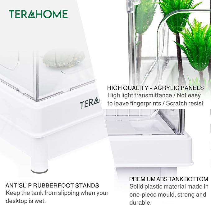 Terahome - Kit de inicio de tanque de tortugas - Kit de hábitat todo en uno para reptiles pequeños, fácil de limpiar y amigable con los animales, juego completo de acuario de tortuga.