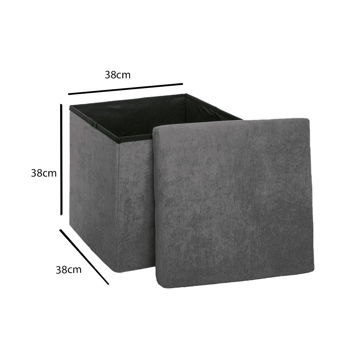 Puff Cubo Organizador Plegable Pana De 38 X 38 X 38 Cm (Gris).