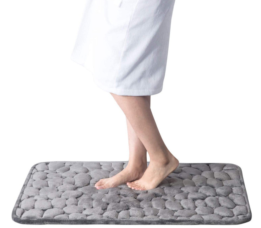 Alfombra Terciopelo Relieve Espuma Viscoelástica Antideslizante Baño GRIS