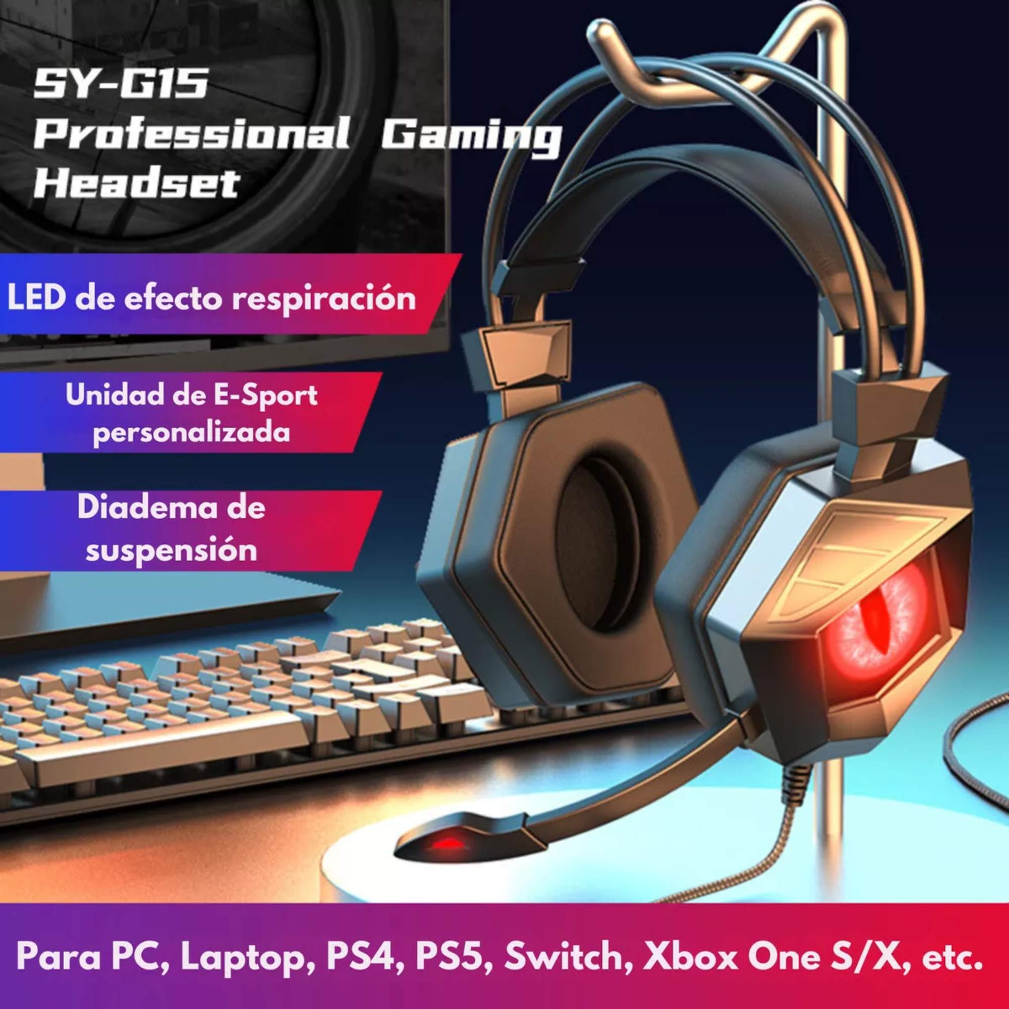 Audifonos Gamer Led Rojo Headsets Ear Bass Auriculares Microfono
