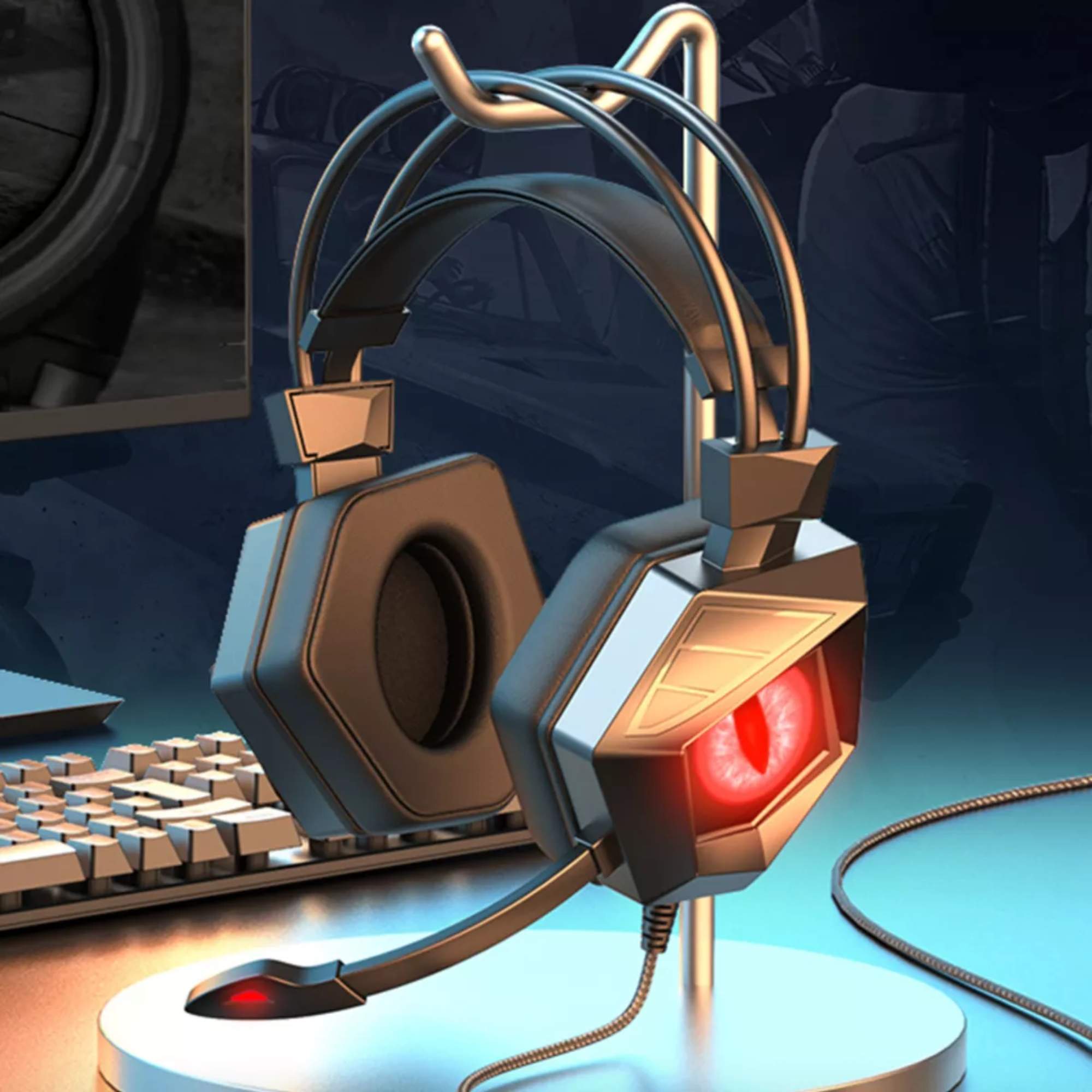 Audifonos Gamer Led Rojo Headsets Ear Bass Auriculares Microfono