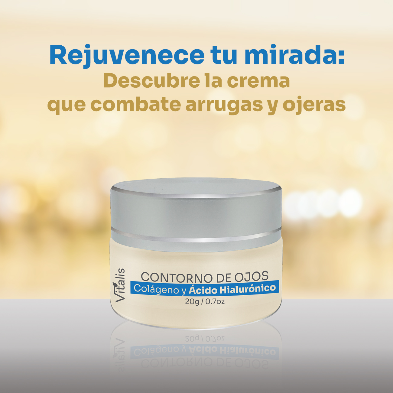Vitalis Crema Contorno de Ojos: Acido hialurónico + Baba de Caracol + Colágeno, Antiarrugas, Ojeras, Bolsas.