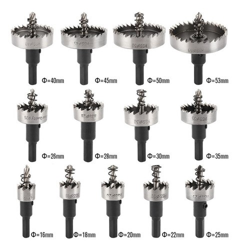Sierras Corta Circulo Metal 16-53mm Hss Acero Inox 13 Brocas 