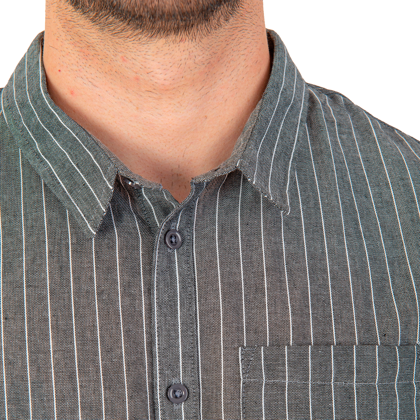 Camisa Manga Corta Slim Fit Color Negro Rayas.