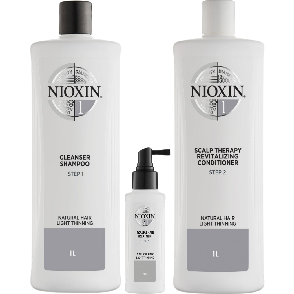 Nioxin Trío Anticaída De Limpieza Para Cabello Natural Perdida Ligera 1L.