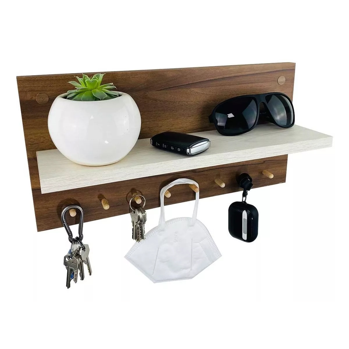 Portallaves Organizador De Pared MDF Moderno Perchero Color Nogal