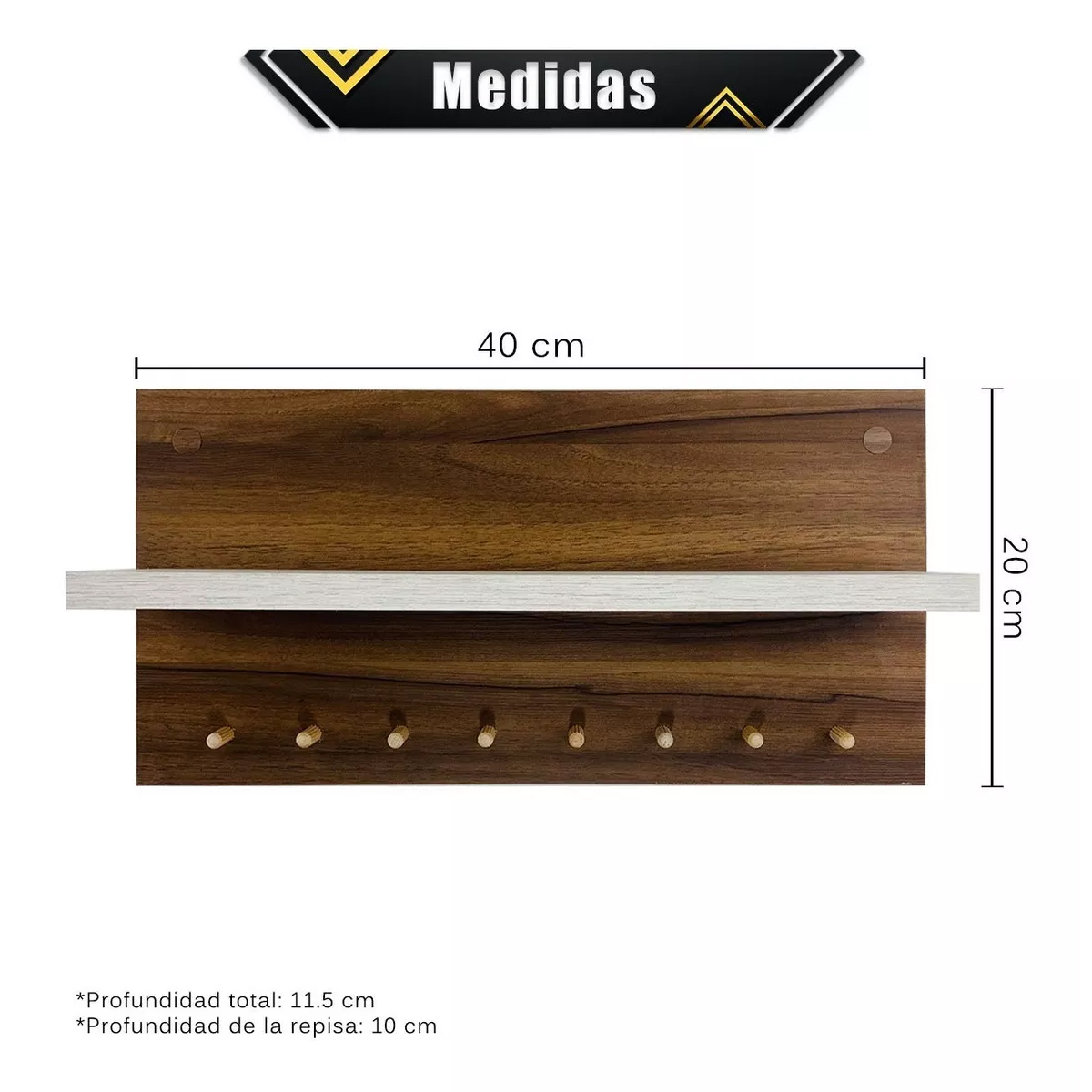 Portallaves Organizador De Pared MDF Moderno Perchero Color Nogal