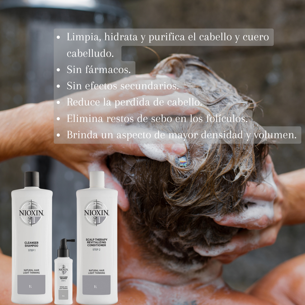 Nioxin Trío Anticaída De Limpieza Para Cabello Natural Perdida Ligera 1L.