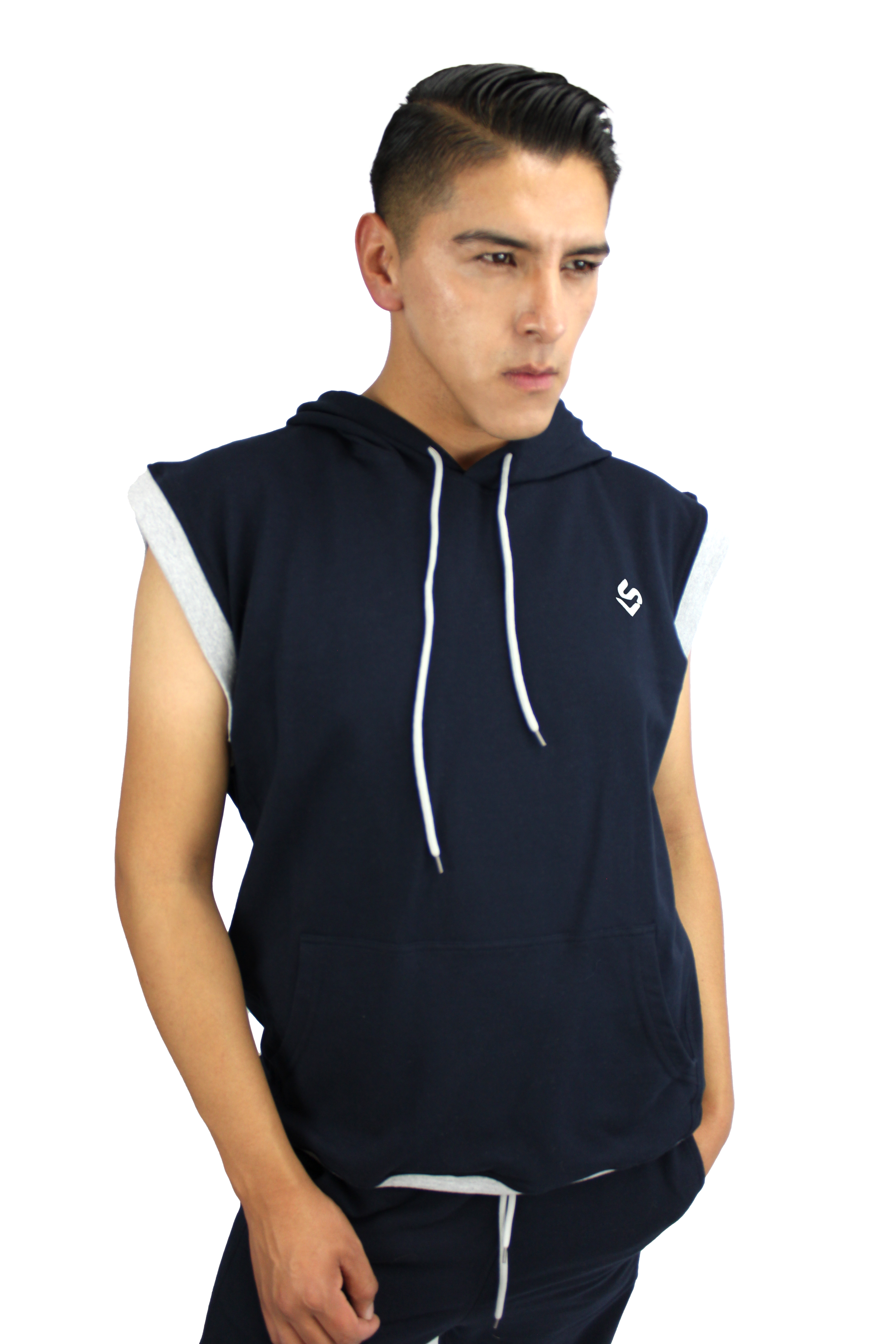 Chaleco deportivo para caballero, color azul marino con jaspe .