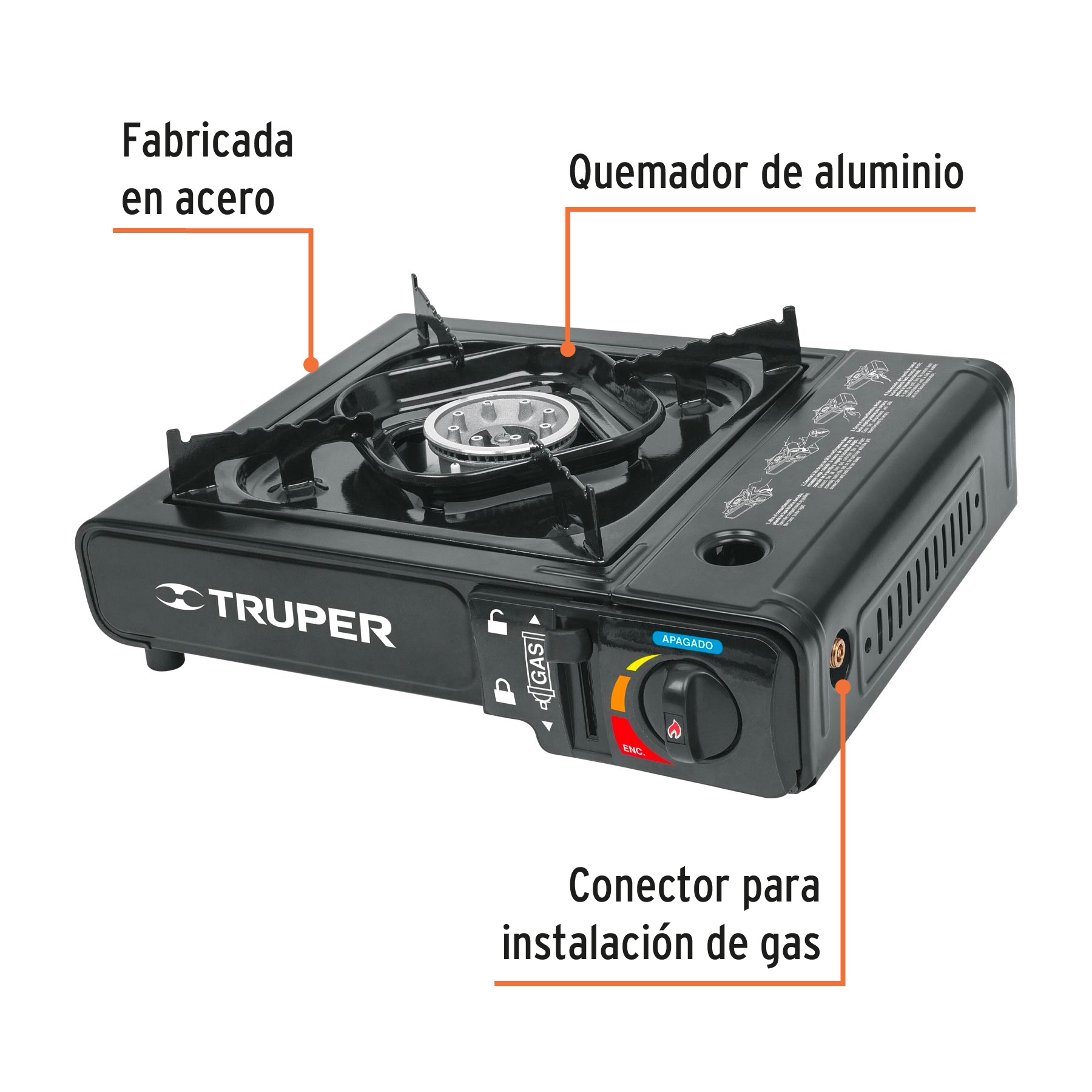 Estufilla portátil para gas, encendido electrónico, Truper.
