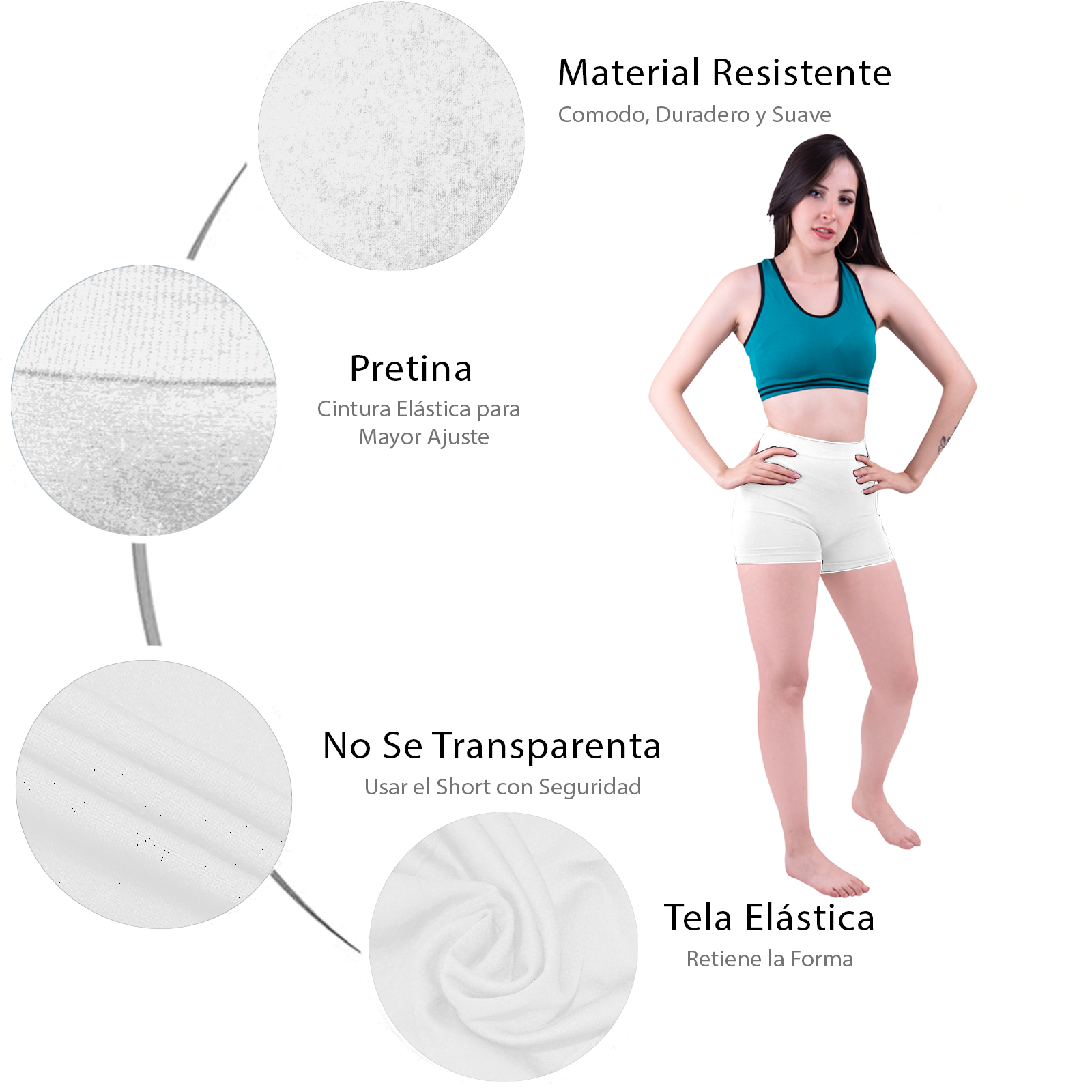 Short Deportivo Mujer, Unitalla, Duo Blanco - Blanco, Boxer, Pantalones Cortos, Ropa Interior.