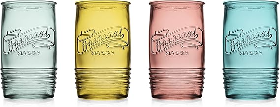 A Glaver's - Juego de 4 vasos originales Mason Collins de colores surtidos para zumos, cócteles, vasos de bebidas y lavado a mano (color original Mason 20 onzas).