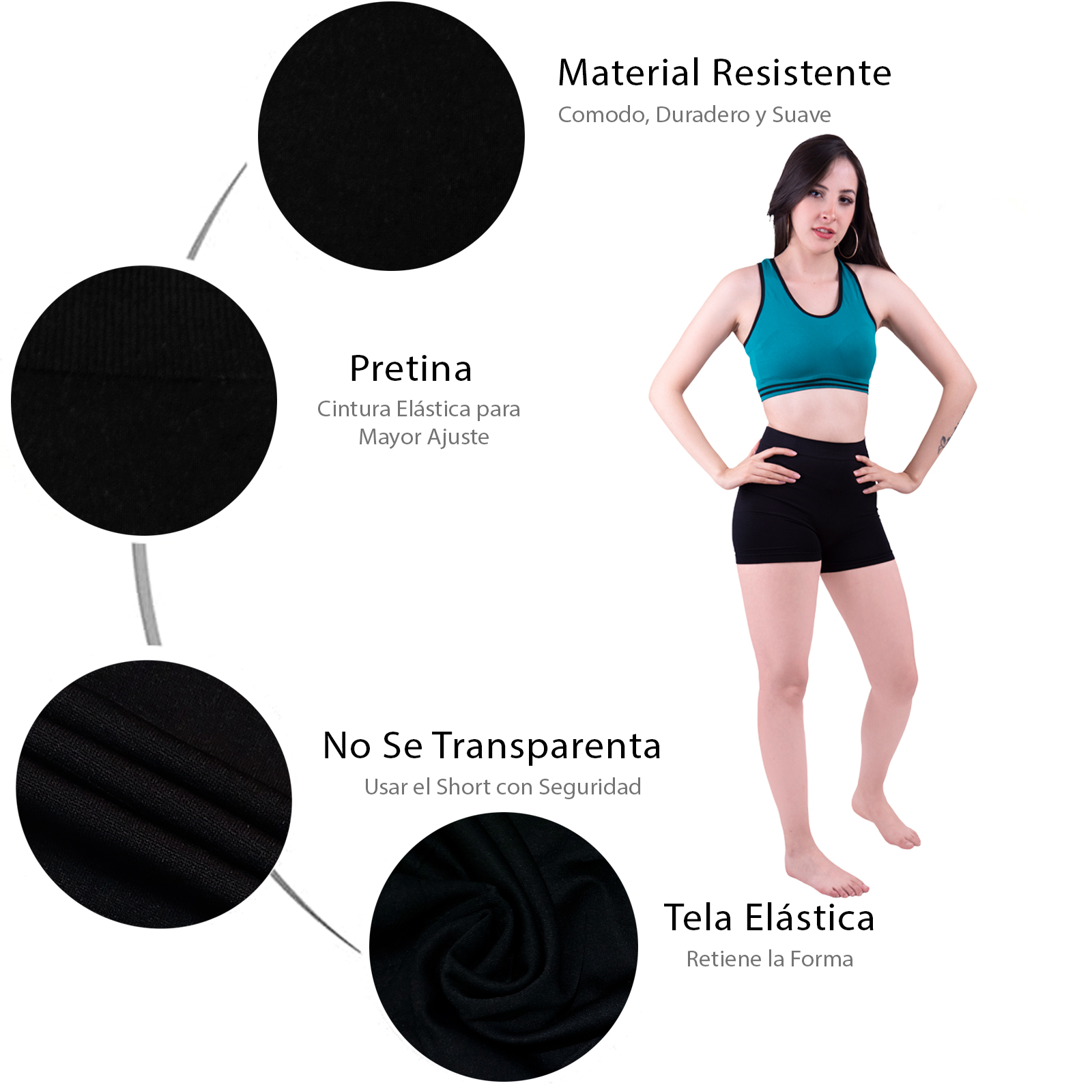 Short Deportivo Mujer, Unitalla, Duo Negro - Negro, Boxer, Pantalones Cortos, Ropa Interior.