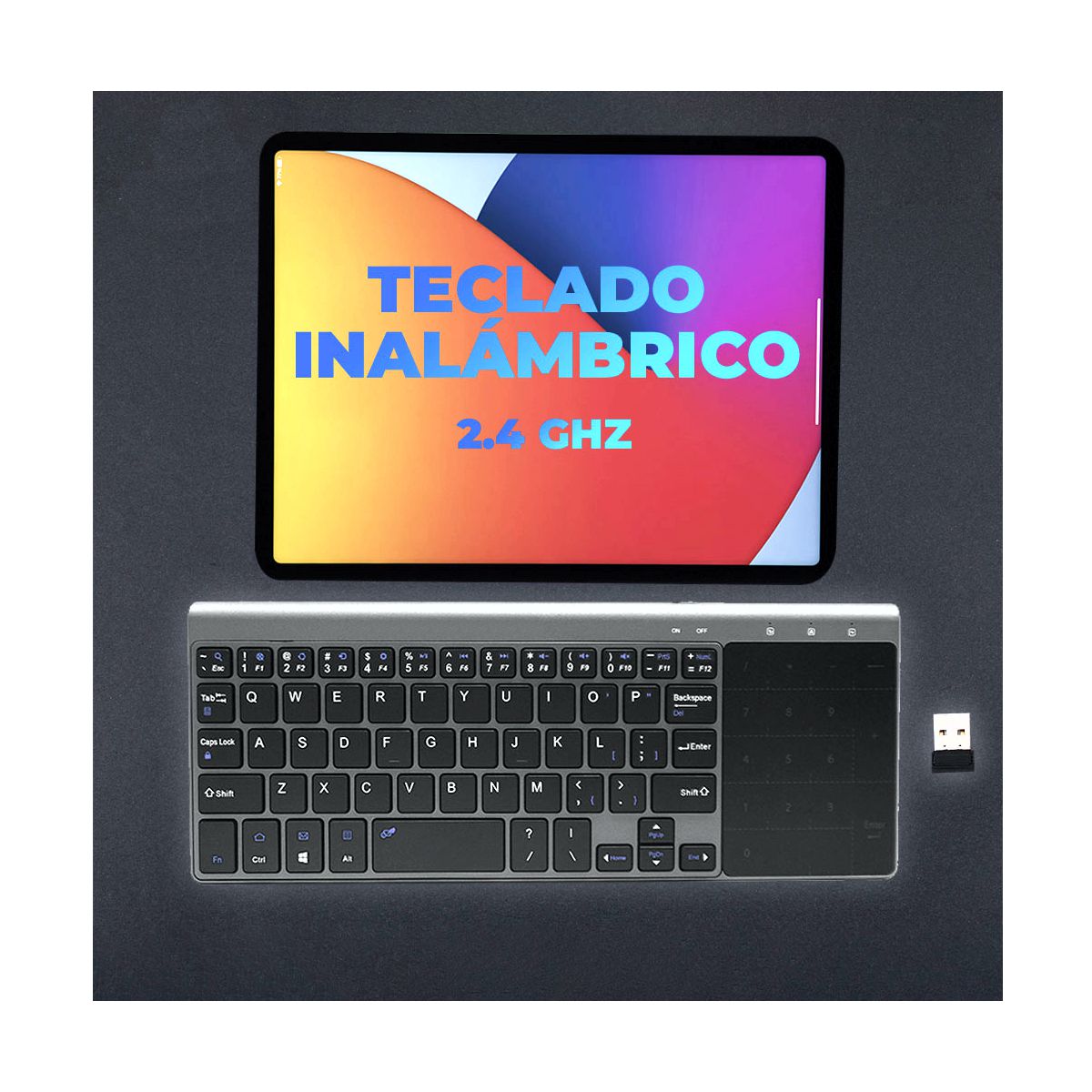 Teclado Portatil Inalambrico 2.4gHz Con Touchpad - Teclado Numerico.