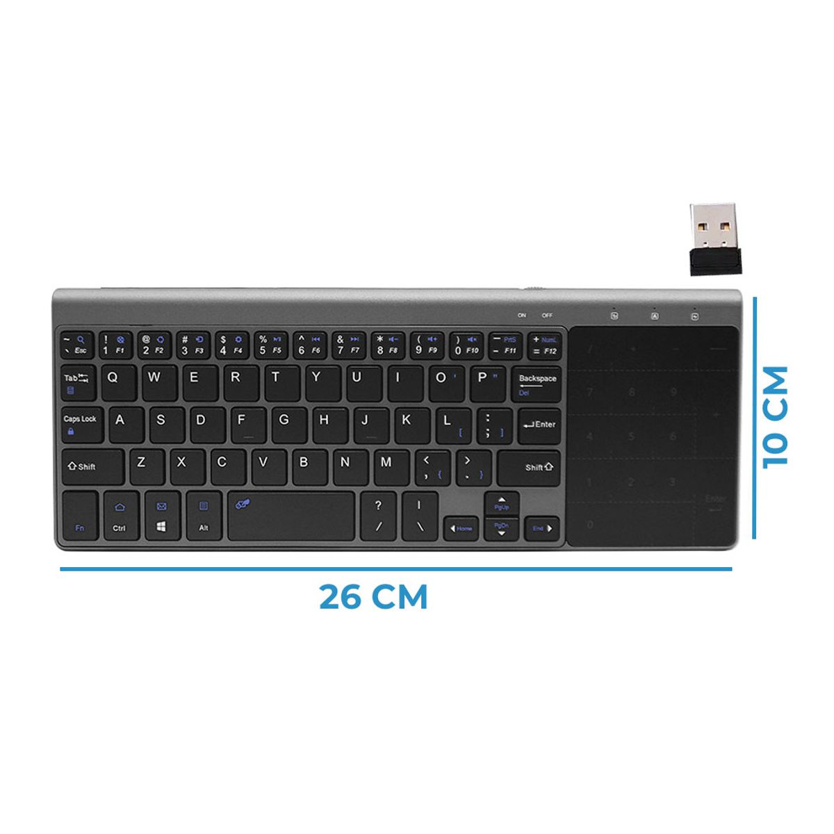 Teclado Portatil Inalambrico 2.4gHz Con Touchpad - Teclado Numerico.