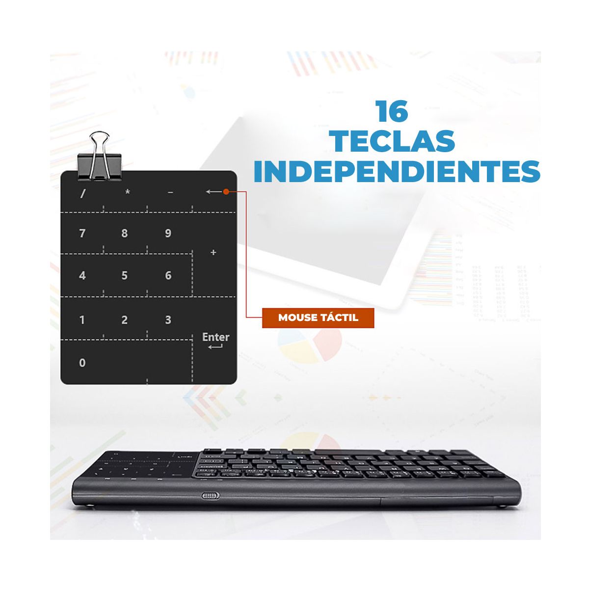 Teclado Portatil Inalambrico 2.4gHz Con Touchpad - Teclado Numerico.