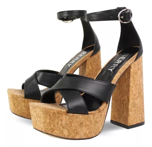 Tacones Plataformas Corcho Tiras Premium Berry 7488.