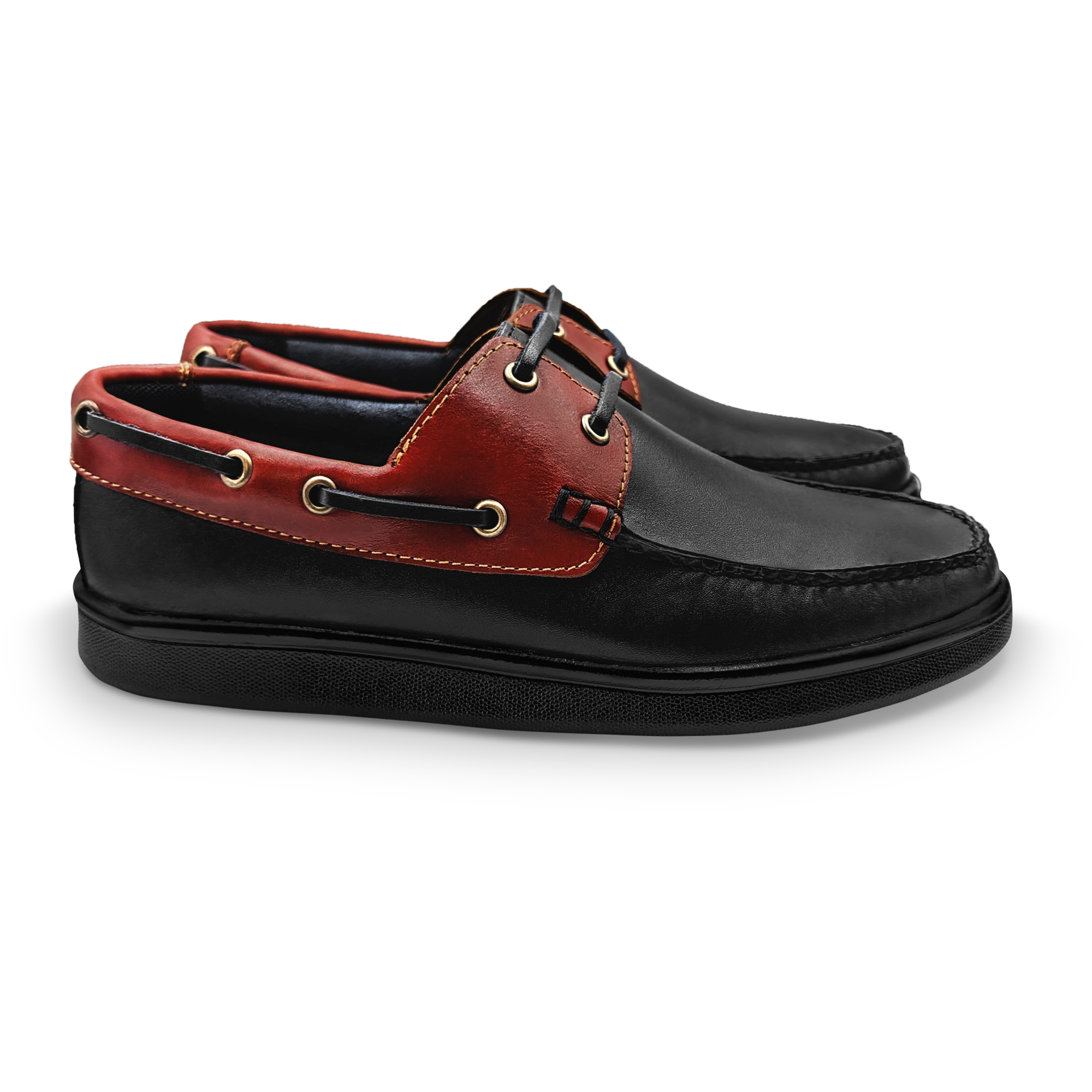 Mocasin Nautico Casual Velero Piel Blandet Hombre Negro y Vino